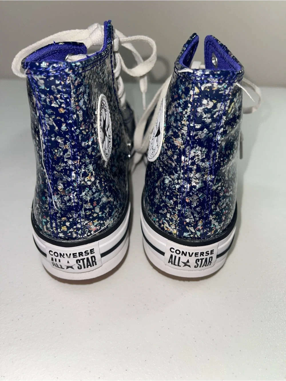 Converse Kids High-Top Glitter Sneakers in Blue and White